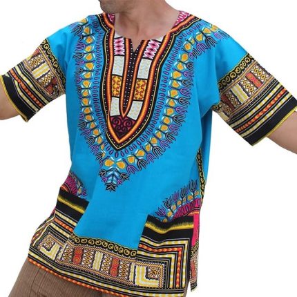 Azure blue dashiki shirt-Baraka handicrafts