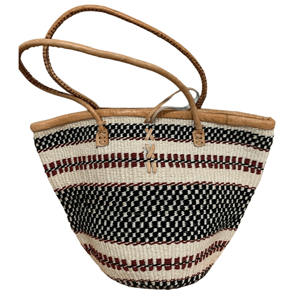 Maroon Black & White Kiondo bag- Baraka handicrafts