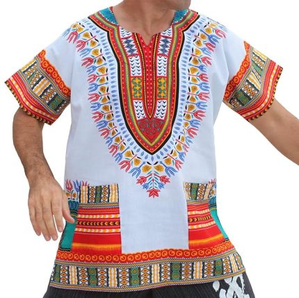 Red White dashiki shirt-Baraka handicrafts