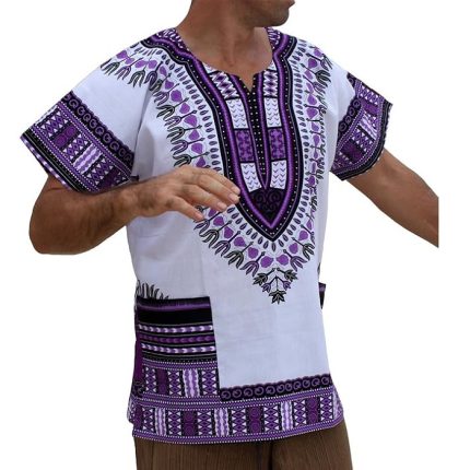 White purple dashiki shirt - Baraka handicrafts