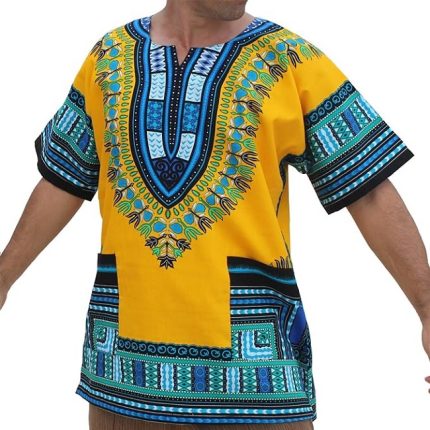 Yellow blue dashiki shirt-Baraka handicrafts