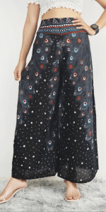 Black peacock feathers print Palazzo Pants in Canada- Baraka handicrafts