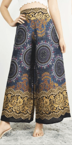Brown navy blue sunflower print Palazzo Pants in Canada- Baraka handicrafts