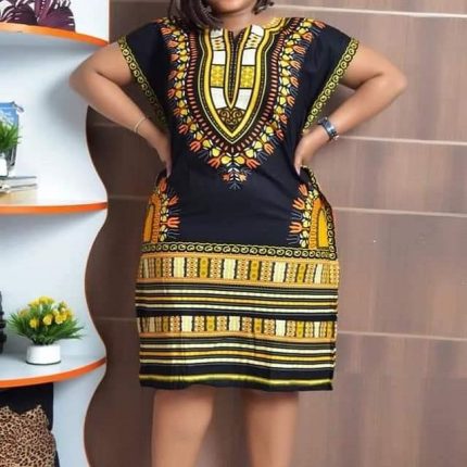 Gold Dashiki short Dress in Canada- Baraka Handicrafts