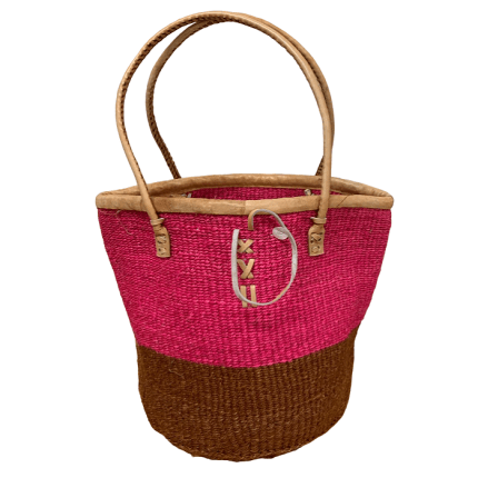 Pink brown handwoven kiondo bag in canada