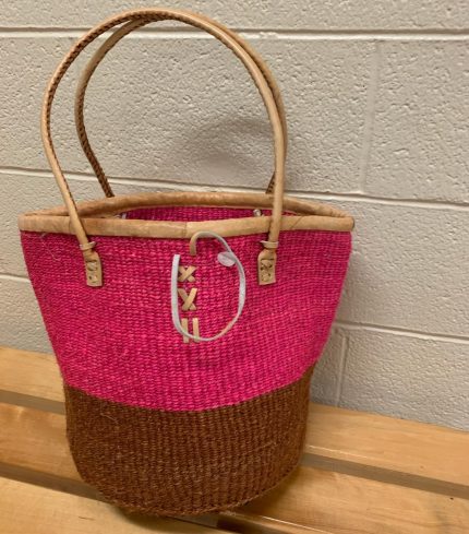 Pink brown handwoven kiondo bag in canada