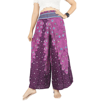 Purple peacock feathers print Palazzo Pants in Canada- Baraka handicrafts-1